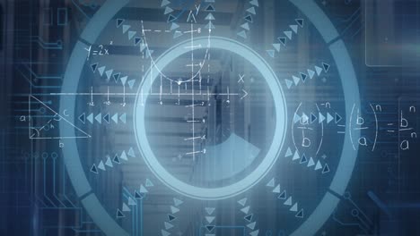 Animation of scope scanning and mathematical equations over computer servers