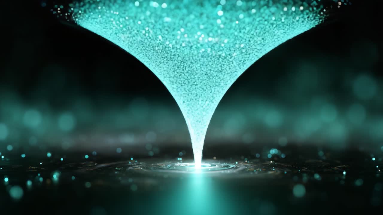 Vortice ipnotico di luce e particelle: immagini accattivanti di un fenomeno di fluidodinamica con scintillii e un movimento vorticoso in un ambiente etereo
