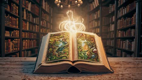 magical book in a library