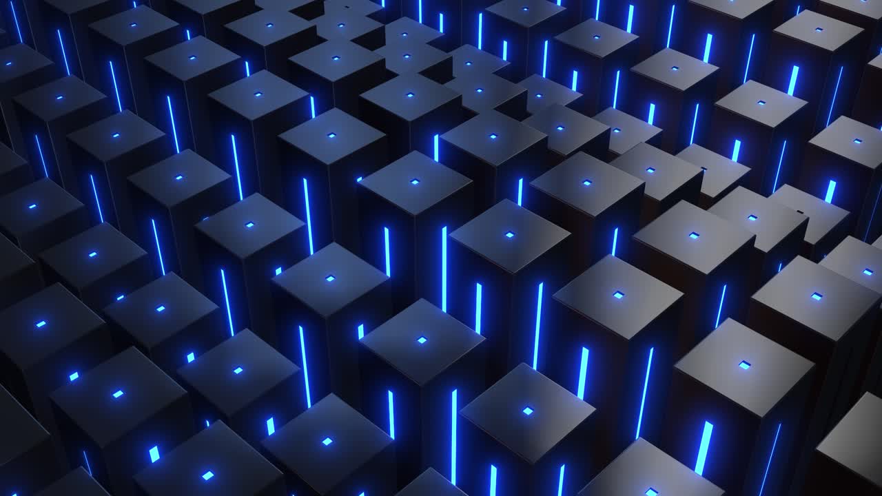 Abstract Pattern of Blue Lit Cubes