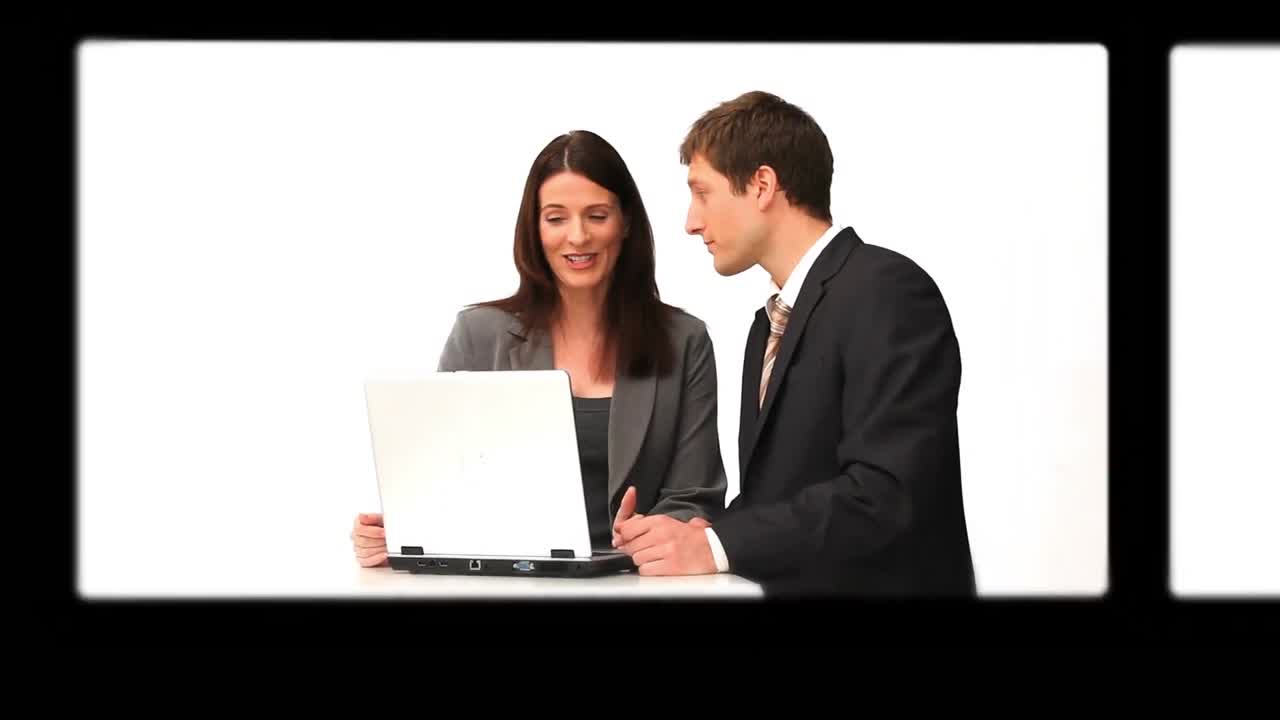 montaje de gente de negocios hablando y riendo