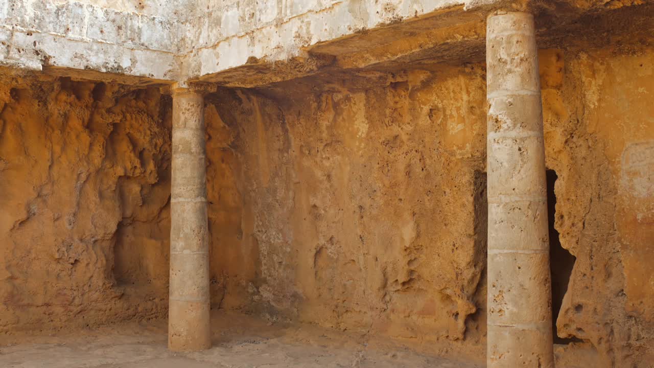 Underground Ruins At The Tombs of the Kings - Archaeological Site In Paphos, Cyprus. closeup shot