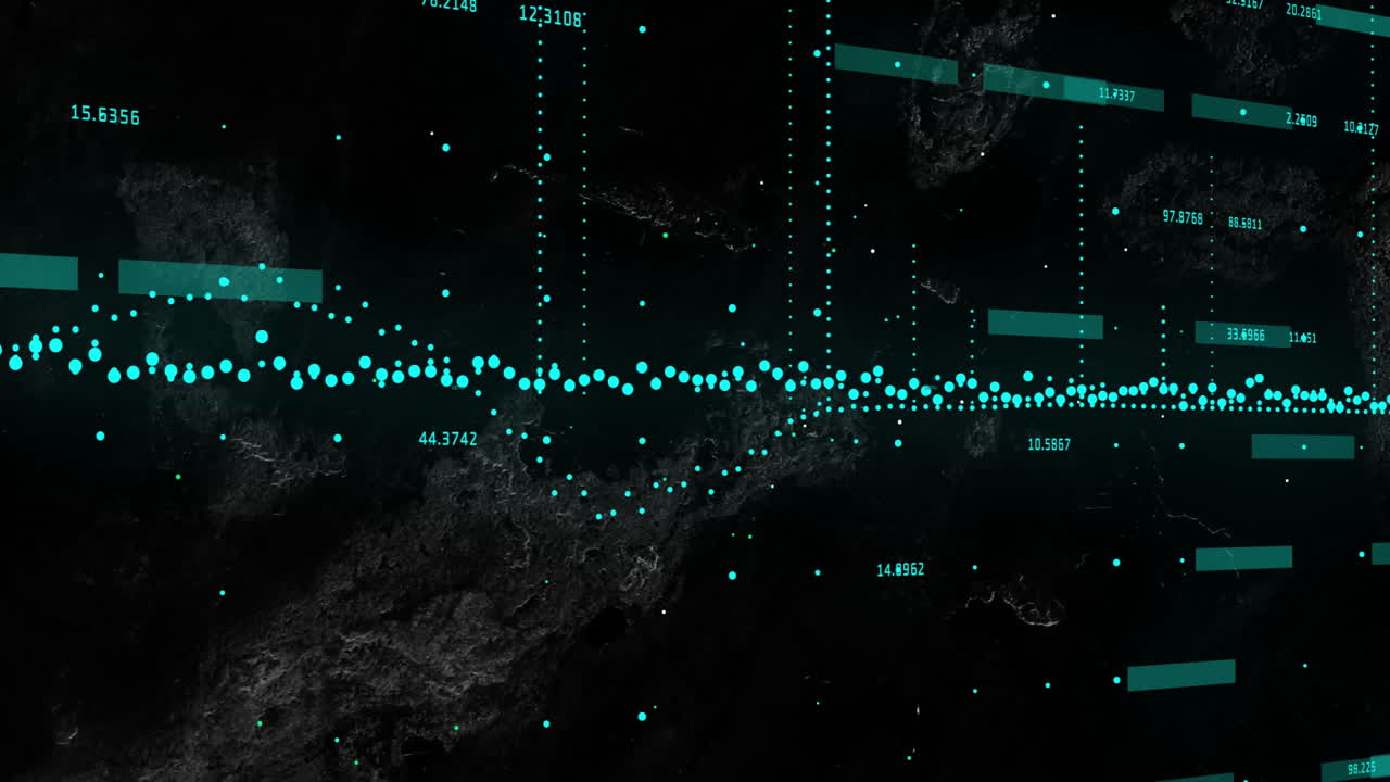 Data points and numerical values animation over dark abstract background