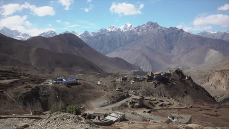 a panning video of the muktinath valley and the small town of jharkot