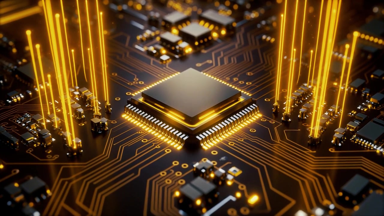 Central Processing Unit på printplade med glødende datastrømme