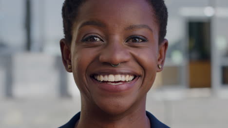 black woman, face and smile in business office