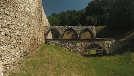 dynamic drone shot of defensive wall