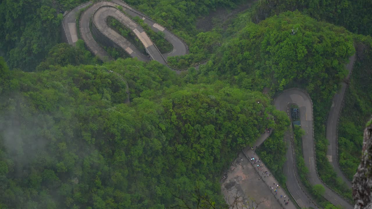 Tourists arriving to Tianmen Mountain in Zhangjiajie. Top down view