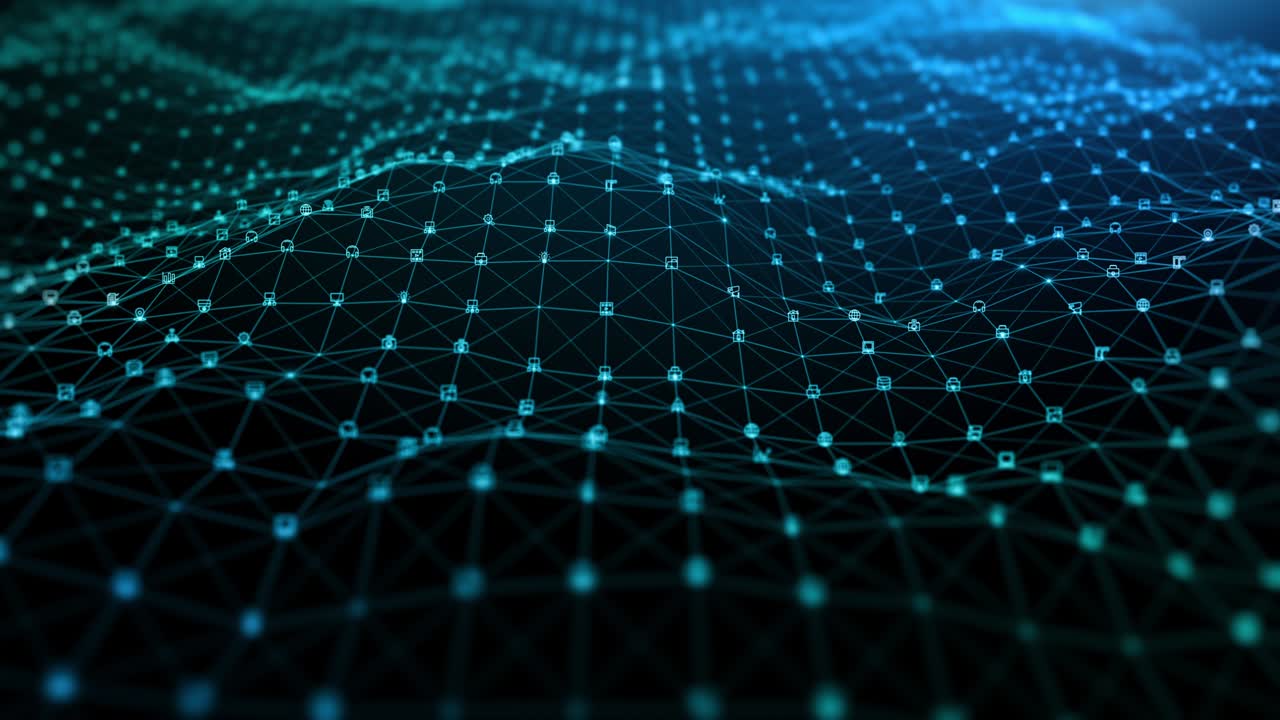 Blue digital particles wave and Digital data network connections for technology background concept, Future communication or social media internet connection background.