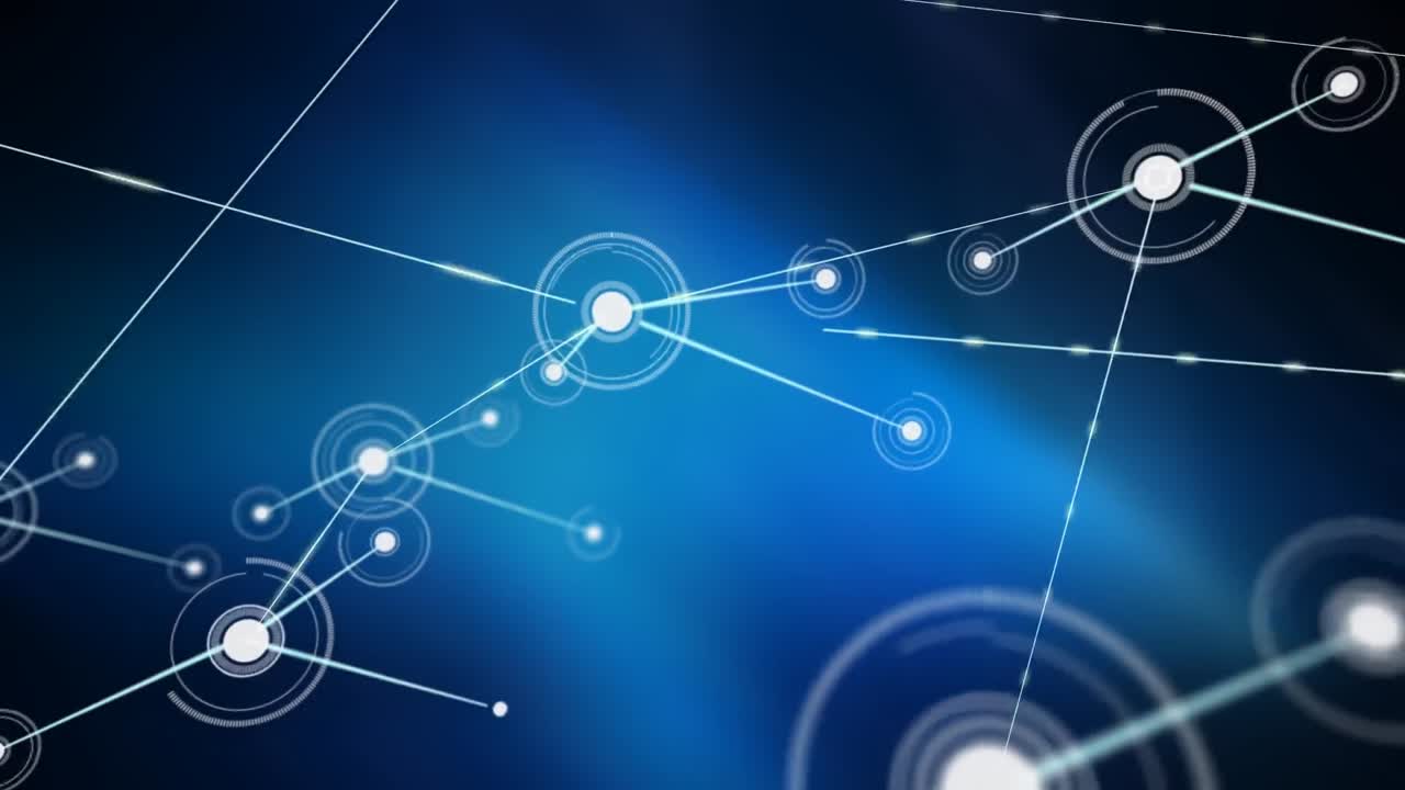 animación de la red de conexiones con puntos sobre fondo azul