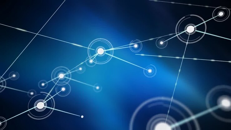 Animation of network of connections with spots over blue background