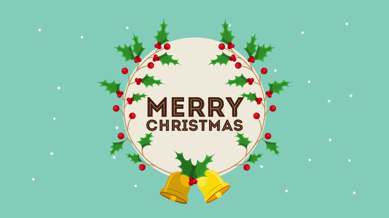 종 과 꽃줄 을 가진 즐거운 크리스마스 manger 장면