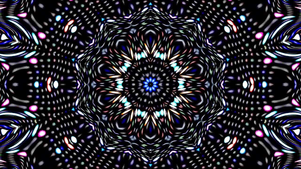 Lindo caleidoscópio abstrato que brilha, uma luz radiante que regula os movimentos sutis