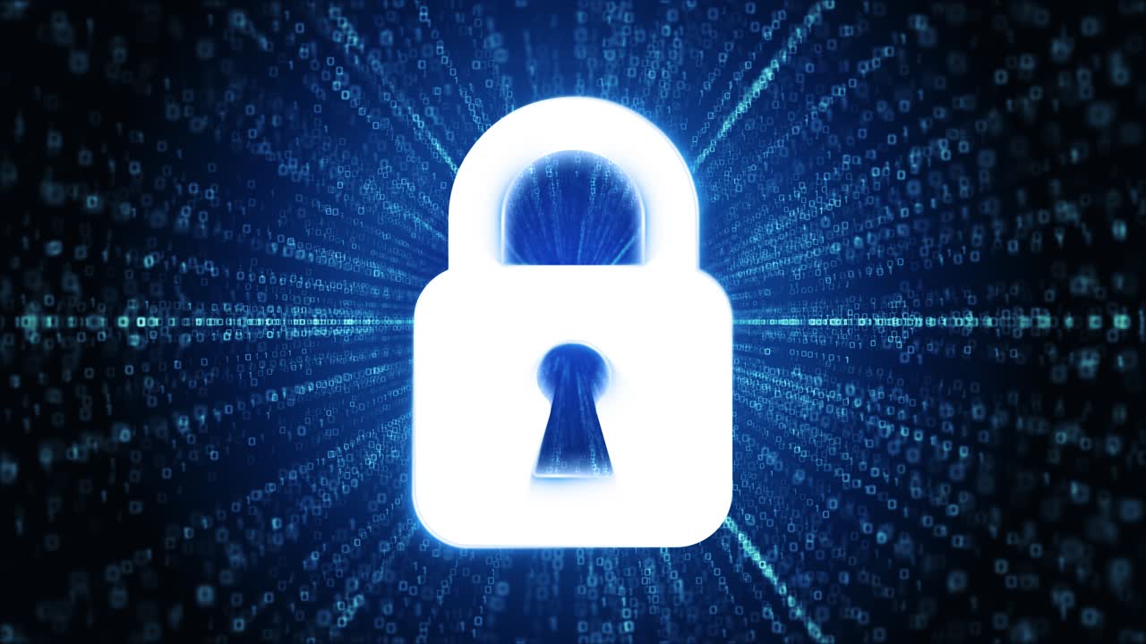 Lock icon digital cyber space loop technology tunnel animation personal data security cyber data or