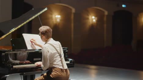 pianist composing music and writing it down