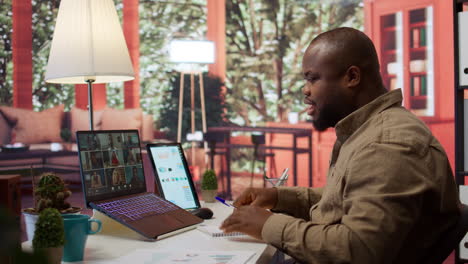 businessman reviewing the financial reports with the shareholders