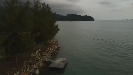 sunset time on marina island, malaysia. drone shot.
