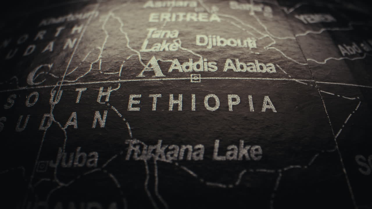 Close-up of a World Globe focusing on Ethiopia