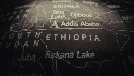 close-up of a world globe focusing on ethiopia