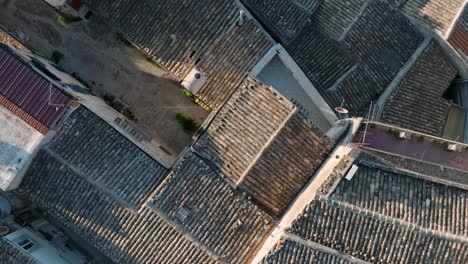 top down aerial view of modica alta val di noto sicily old baroque town rooftops south italy