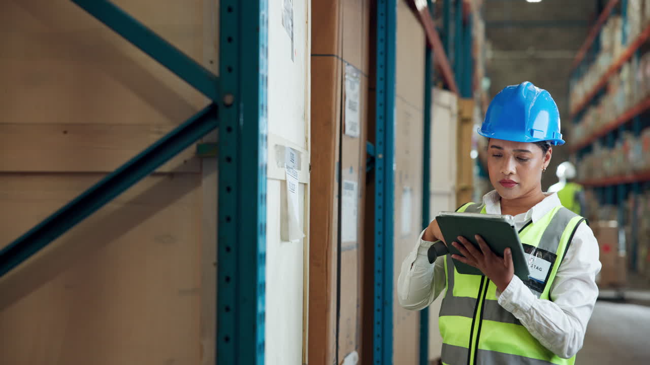 Warehouse worker scanning inventory with tablet