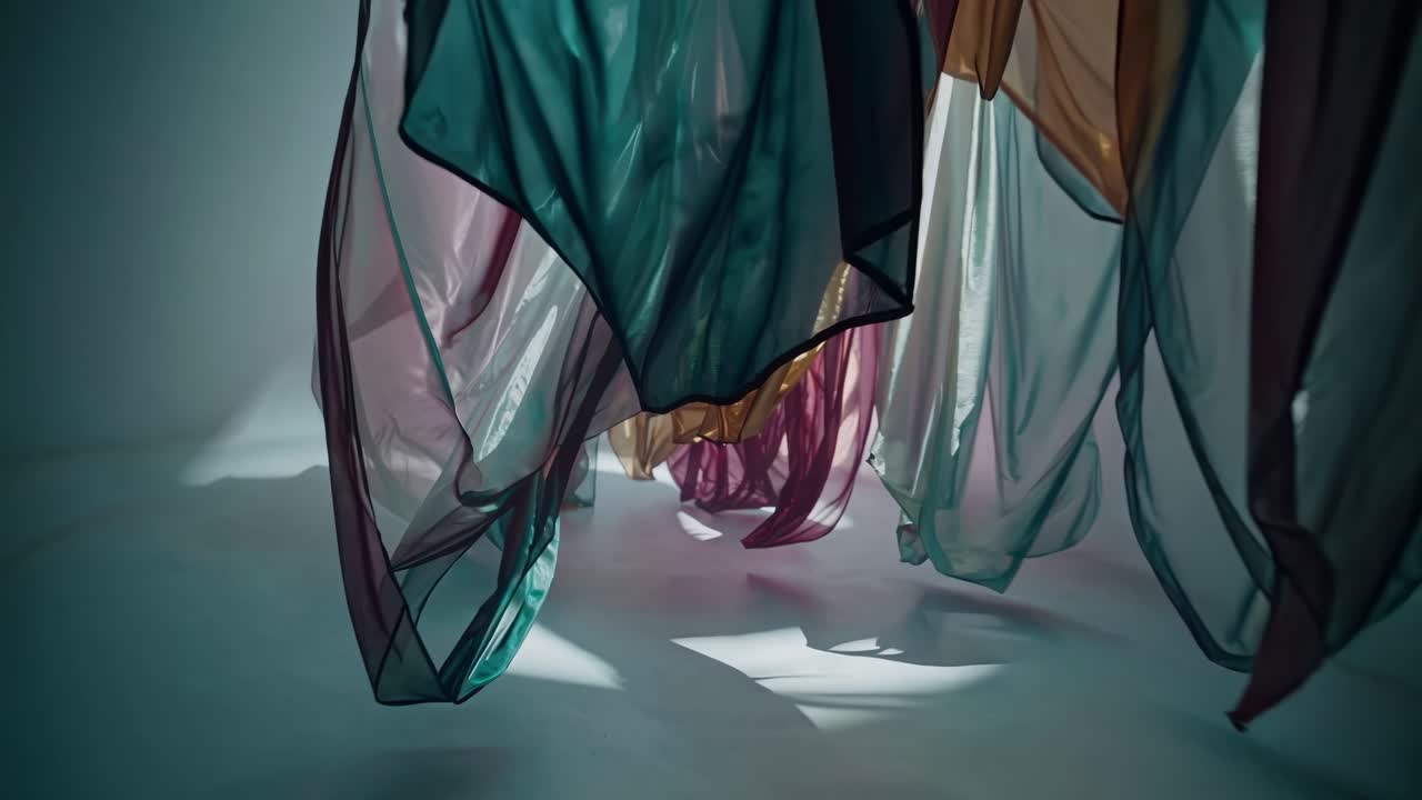 Flowing colorful fabric in soft studio light