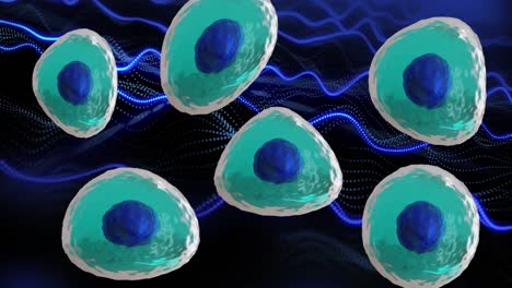 animación de micro de células azules y turquesas en el fondo de senderos de luz azul