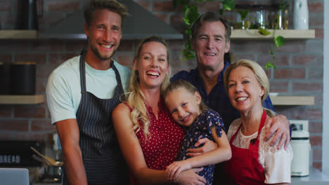 happy family cooking together at home