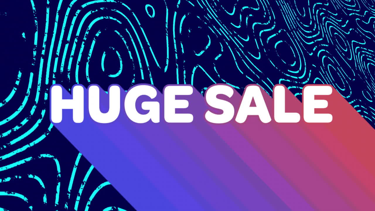 Colorful abstract background with animation of 'Huge Sale' text and wavy lines