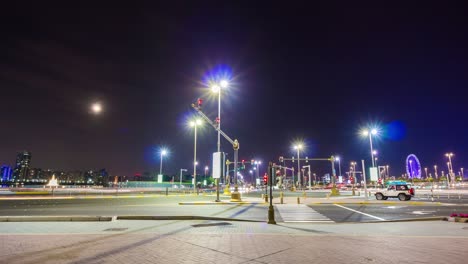 abu dhabi night light marina traffic crossroad street panorama 4k timelapse uae