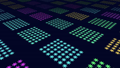 vibrant colorful grid repeating pattern of squares in blue, purple, green, and yellow