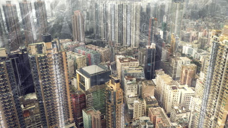 vista aérea del paisaje urbano de hong kong con superposición de visualización de datos