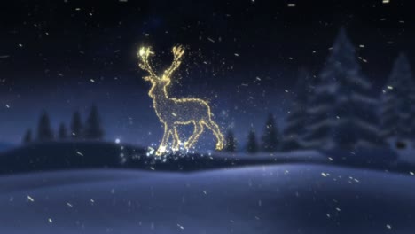 glowing gold christmas reindeer in the snow