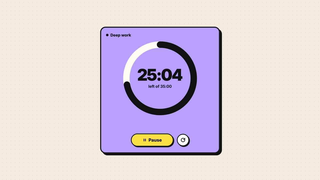 Animazione dell'interfaccia di un timer digitale per il deep work