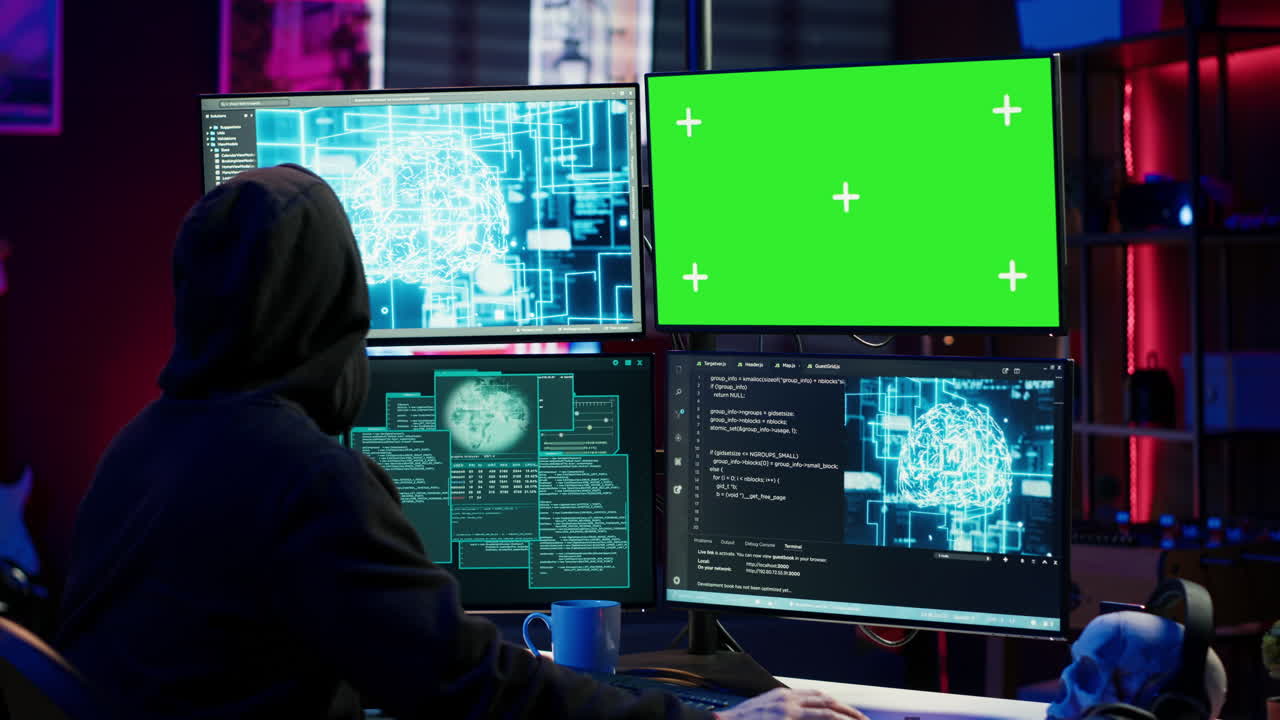 trabajando en chroma key pc hacker usando tecnología de inteligencia artificial