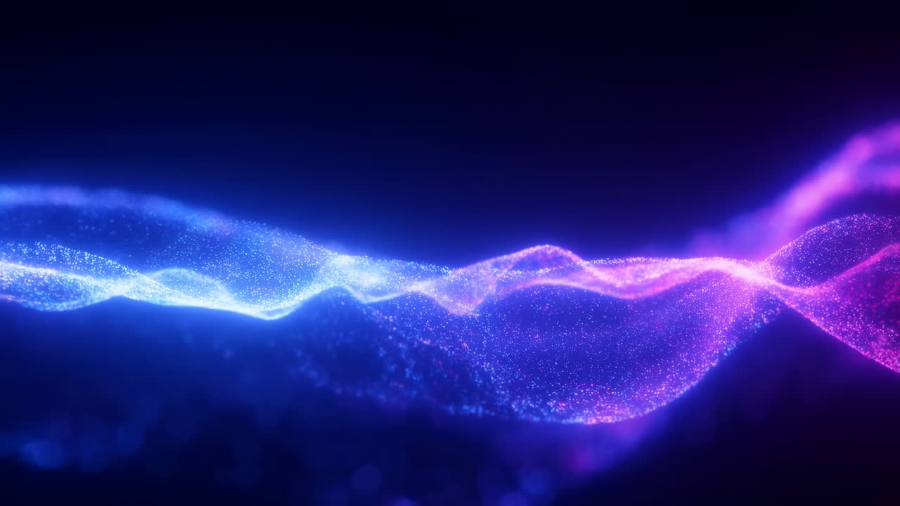 Abstract Glowing Blue and Purple Particle Wave Flowing