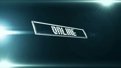 animation of online neon text over green background