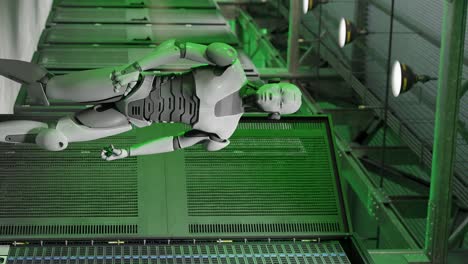 cyborg humanoide en el servidor internet sala de alta tecnología dando a luz concepto inteligencia artificial tomando el control en 3d renderización animación ciberseguridad