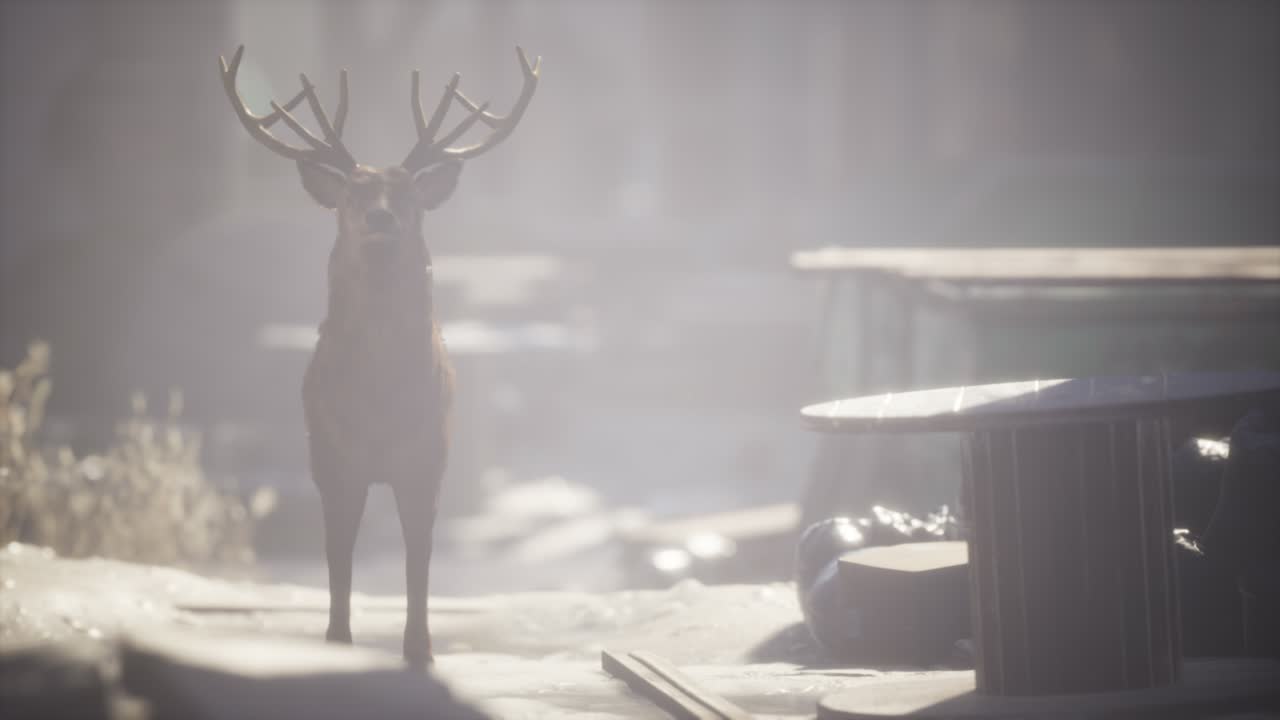 야생 사 ⁇  이 버려진 도시 의 거리 를 돌아다니고 있다