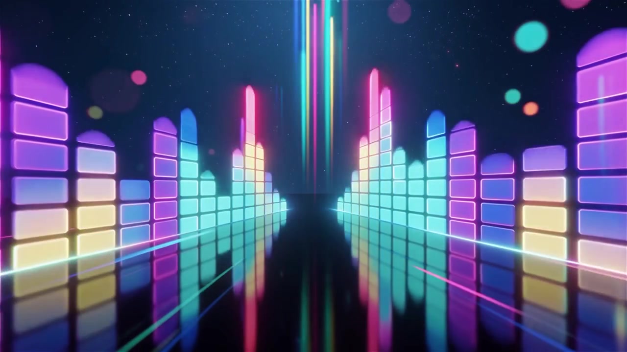 Futuristisk regnbuefarvet neon musik equalizer visualisering baggrund.