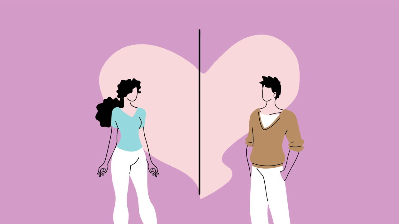 젊은 커플 연인, 마음의 사랑을 가진 캐릭터