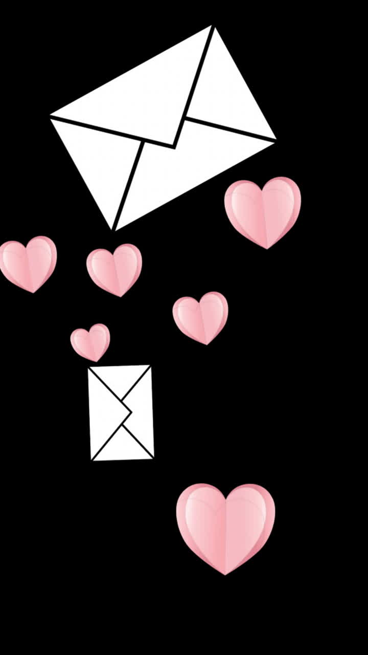 animación de corazones y correos electrónicos sobre fondo negro