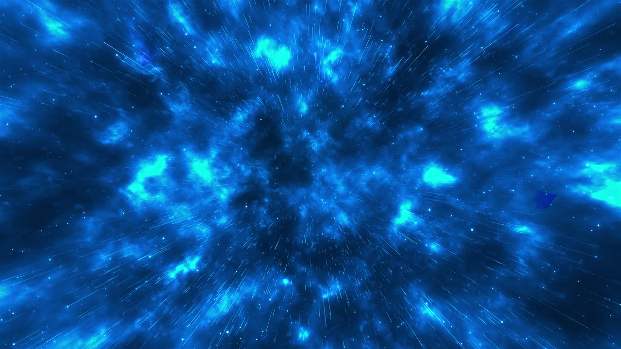 Galaxy exploration outer space towards glowing milky way galaxy flying through the stars and blue