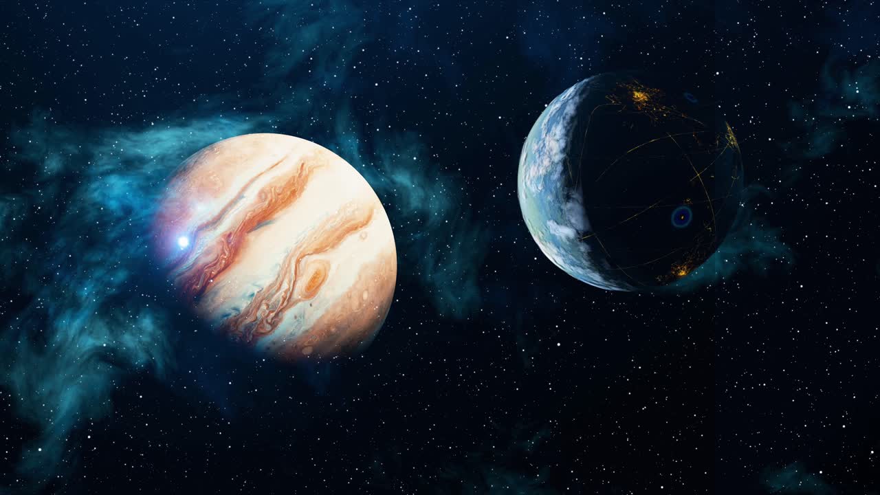 Jupiter and Earth in Space