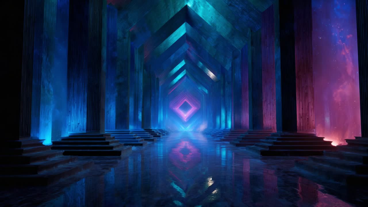 A Mysterious and Enigmatic Passageway Illuminated by Vibrant Colors, Showcasing Architectural Elements That Lead to an Ethereal Glow, Creating an Atmospheric Experience for Any Voyager