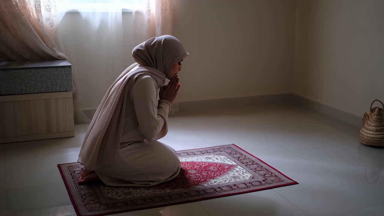 기도 카 에 기도 하는 무슬림 여자