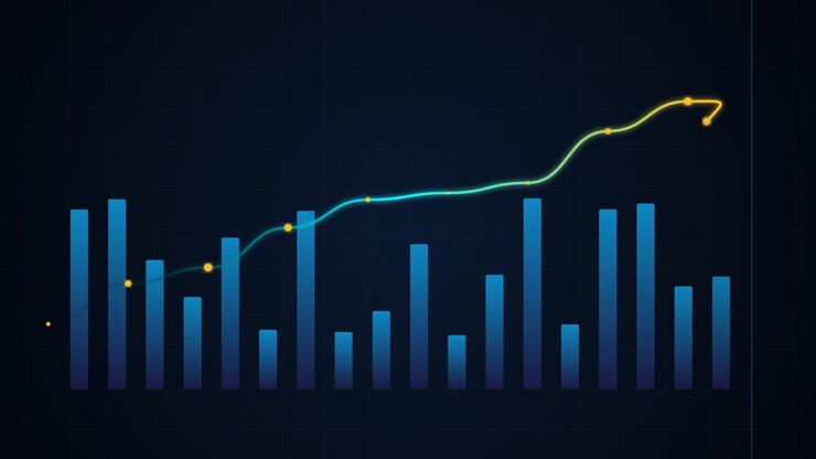 Animovaný sloupcový graf ukazující finanční růst a datové trendy