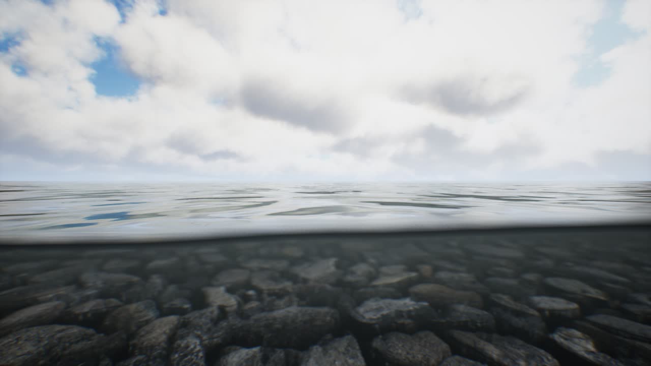 바다의 바다 풍경과 하늘과 바다의 파도가 물선으로 물속 부분으로 나 ⁇ 어져 있습니다.