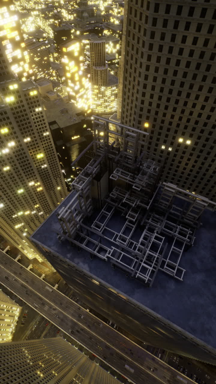 Urban skyline illuminated at night showcases dazzling city lights and textures