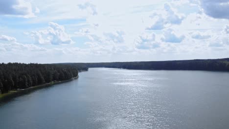 High-altitude-shot-of-Lake-Jezioro-Gwiazdy-in-Borowy-Młyn-in-Kaszuby,-Pomeranian-Voivodeship,-Poland